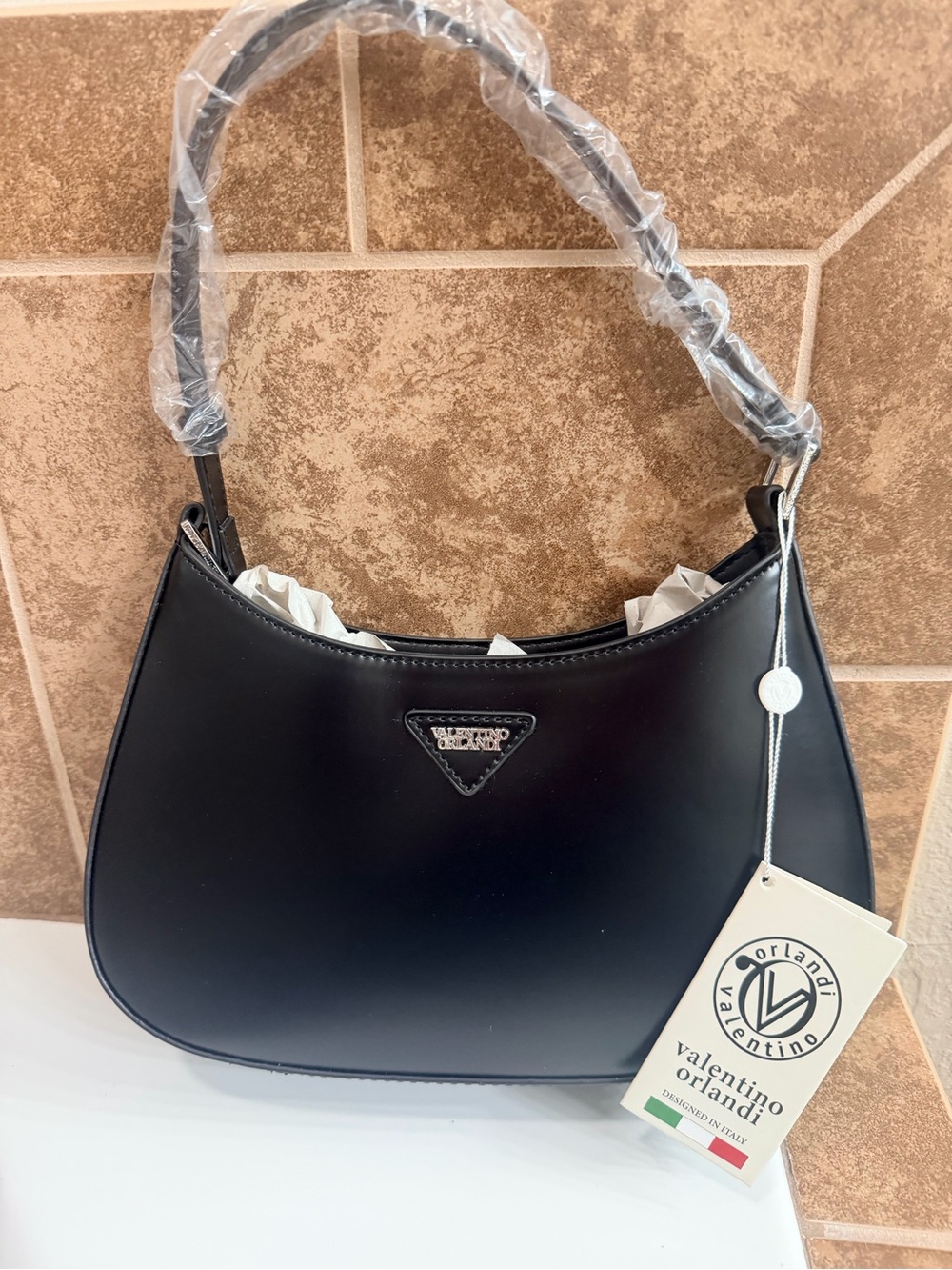 Valentino Orlandi Black Smooth Leather Shoulder Bag